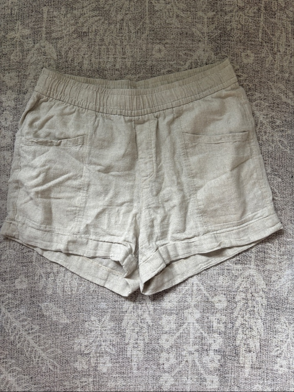 Old Navy Light Beige Linen-Look Elastic Waist Shorts xs